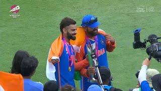 Virat kohli and Rphit sharma did this crazy celebration with t20 World cup Trophy 