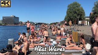Heat Waves Islands Brygge Harbour Beach Copenhagen Denmark 4k Walk Bikini Harbour Beach July 2022