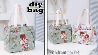 DIY BAG MAKING FROM CLOTH  with front pocket korean design floral zipper purse bag