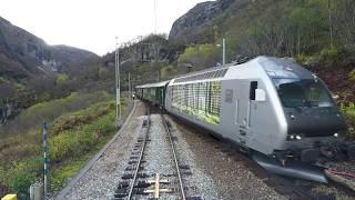 TRAIN DRIVERS VIEW Flåm - Myrdal Trains meet at Berekvam