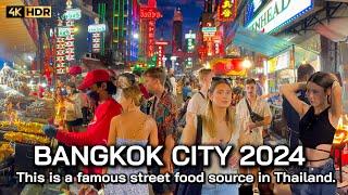  4K HDR  Night Walk The Best Street Food Chinatown Thailand  Bangkok Walk 2024