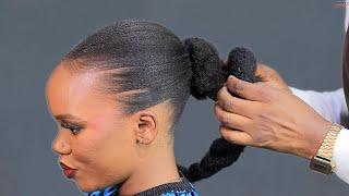 Quick And Easy Natural Hair Low Bun Tutorial With Afro Kinky Hair. Very Detailed.