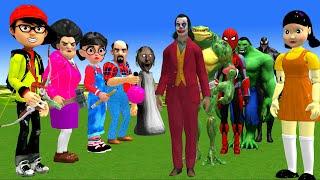 Scary Teacher 3D vs Squid Game Challenge with TEAM Bad Guy Joker Venom Spiderman 5 Times Challenge