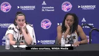 Caitlin Clark and Kelsey Mitchell after Indianas 99-88 home loss to the Minnesota Lynx