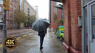 Walking in Heavy Rain Through Belfast City  4K Tour ASMR Binaural Sound   Northern Ireland