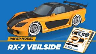 Paper Craft  How to make RX-7 Veilside paper car model  RX-7 Veilside sport car  Tokyo Drift