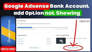 Google adsense bank account add option not showing  Add Payment Method in Google Adsense 2024