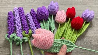 Flor Lavanda y Tulipanes tejidos a Crochet fácil y rápido  paso a paso