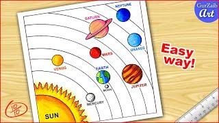 Solar System Drawing  How to Draw Solar System Easy  Solar System Planets Drawing