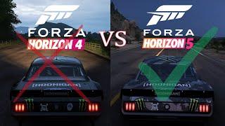 Forza Horizon 5 vs 4 gameplay and engine sounds comparison Ford Mustang Hoonicorn Hoonigan