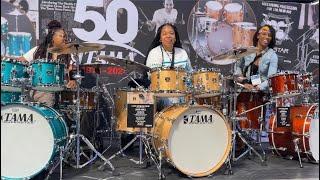 3 Drummers Solo  TAMA 50th Anniversary  NAMM 2024  @aishagdrums & @BRichdrumz
