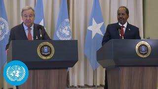 Somalia UN Chief with President of Somalia Hassan Sheikh Mohamud Media Stakeout  United Nations