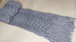 Milçəylə Toxuma Şərf  Tığ işi 3 boyutlu atkı modeliTığ işi kolay atkı yapımıCrochet scarf pattern