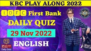 29 November 2022 IDFC First Bank - Todays Daily Offline Quiz Answers in English  Kbc Daily Quiz