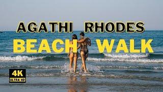 Walking in Agia Agathi Beach Golden Sand in Rhodes  Beach walk