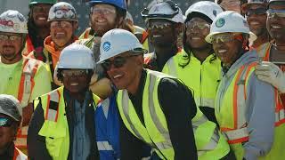 President Obama celebrates a construction milestone