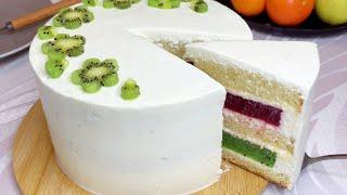 Sponge cake Kiwi-Strawberry recipe  How to make a cake