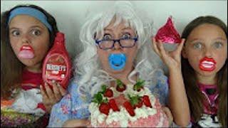 Giant Strawberry Challenge Cake Candy Soda Granny Victoria Annabelle Toy Freaks  reuploaded 