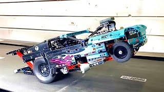 Dragster In GYM. Lego Technic Car Drag Race On Treadmill