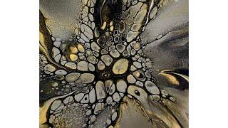 1548 Bloom Technique Gold and Silver Acrylic Paint Pouring