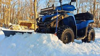 Snow Plowing the Driveway with My ATV  BIG JOB - NO PROBLEM