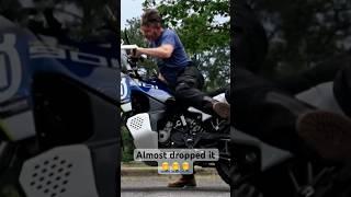 Almost DROPS his BRAND NEW Motorcycle  #husqvarna #fail #cringe