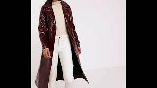 Vinyl trench coat in berry