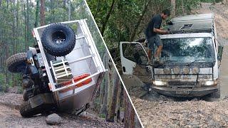 Broken axle Bogged and nearly rolled. Canter 4x4 takes a punishment