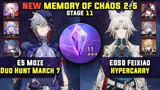 E5 Moze Carry & E0 Feixiao Hypercarry 3 Stars NEW Memory Of Chaos 11 Honkai Star Rail 2.5