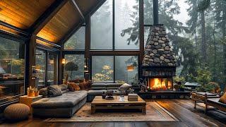 Rainy Day Jazz & Fireplace Ambience  Relaxing Forest Music for Calm & Peaceful Moments