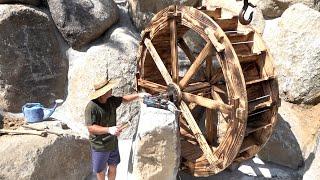 Huge Size of Water Wheel Process of Making a Watermill. Watermill Artisan in Korea.