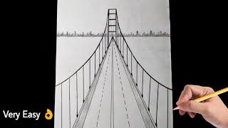 Draw Bridge From one point perspective  Very easy  Step by Step  Bridge Drawing  पुल कैसे बनाएं