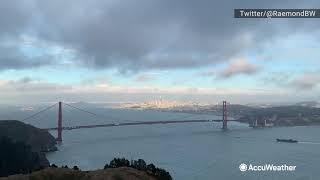 Golden Gate Bridge whistles eerie tune during windy day