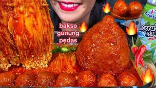 MAKAN BAKSO GUNUNG PEDAS *SPICY MOUNTAIN MEATBALL ENOKI MUSHROOMS ASMR MASSIVE Eating Sounds