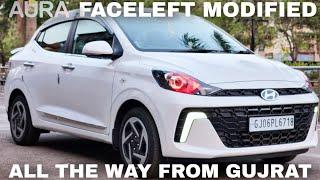 AURA FACELIFT MODIFIED ALL THE WAY FROM GUJRAT WITH PROJECTOR HEADLAMP & AUTOFOLD ORVMS