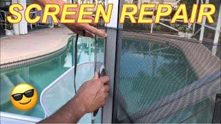 DIY SCREEN REPAIR - REPLACING A RIPPED SCREEN on a Pool Enclosure Patio or Window