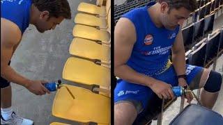 MS Dhoni Painting Chairs at Chepauk Stadium