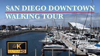 San Diego Downtown Walking Tour 4K Upbeat Music--Seaport Village USS Midway Little Italy Gaslamp