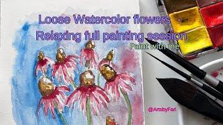 Paint with me - Easy Watercolor Coneflower - Loose Watercolor Technique -Real Speed Video