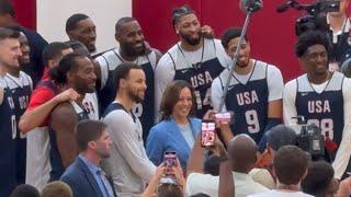 KAMALA HARRIS VISITS TEAM USA BASKETBALL AHEAD OF 2024 OLYMPICS LEBRON CURRY & TEAM PAY RESPECT