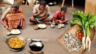 santali tribe women cooking small fish and mooli ki sabji recipe in tribel stylesmall fish recipe