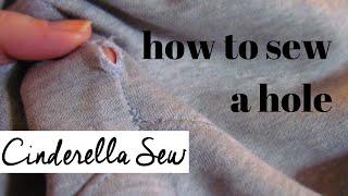 How to sew a hole - How to stitch a hole in clothes - Hand sew up a hole in pants shirt leggings