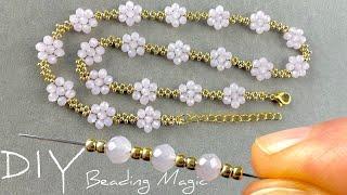 Beaded Flower Necklace Tutorial Crystal Beaded Necklace  Beads Jewelry Making