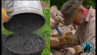 Hand Splitting Stone and Making Charcoal Biochar for my Off Grid Homestead