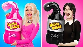 Wednesday vs Barbie Cooking Challenge Pink vs Black Food Eating Battle by YUMMY JELLY