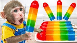 KiKi Monkey challenge cooking Yummy Rainbow Jelly Ice Cream with Dog  KUDO ANIMAL KIKI