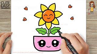 How to Draw Sun Flower Pot Easy Step by Step