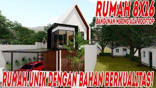 Desain rumah miring unik dengan bahan berkualitas di lahan kecil