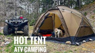 Caught in a Rain Storm  - Back Woods ATV Hot Tent Camping.