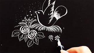 Drawing Bird And Roses With Fountain Dip Nib Pen Bleedproof White Ink  Drawing Tutorial